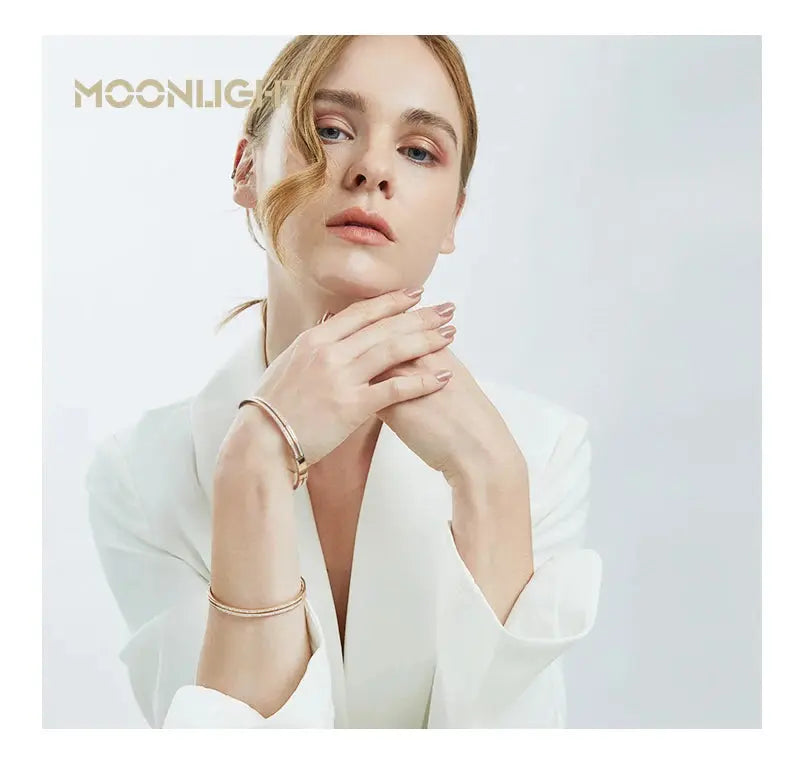MOONLIGHT Fashion Cubic Zirconia Cuff Bangles for Women Trendy Titanium Steel Circular Classic Bracelet Female Jewelry Gift JNi3 shop