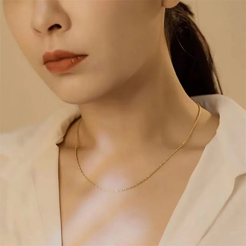 Real 18K Gold Necklace Match Pendant Chain Solid AU750 CLavicle Chain for Women Fine Jewelry Wedding Gift JNi3 shop