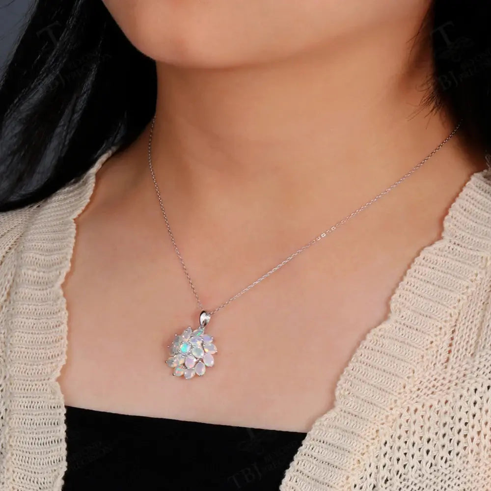 Luxury 4.2ct opal pendant 45cm necklace Pure 925 Silver natural ethiopia gemstones fine jewelry for women anniversary party gift JNi3 shop