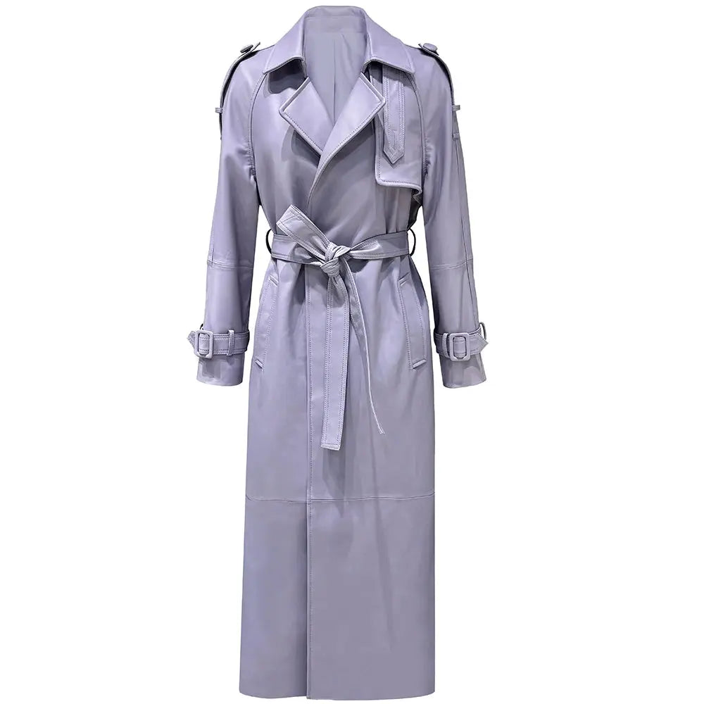 Women's Real Leather Trench Coat Long High Quality Windbreak Oversized JNi3 shop
