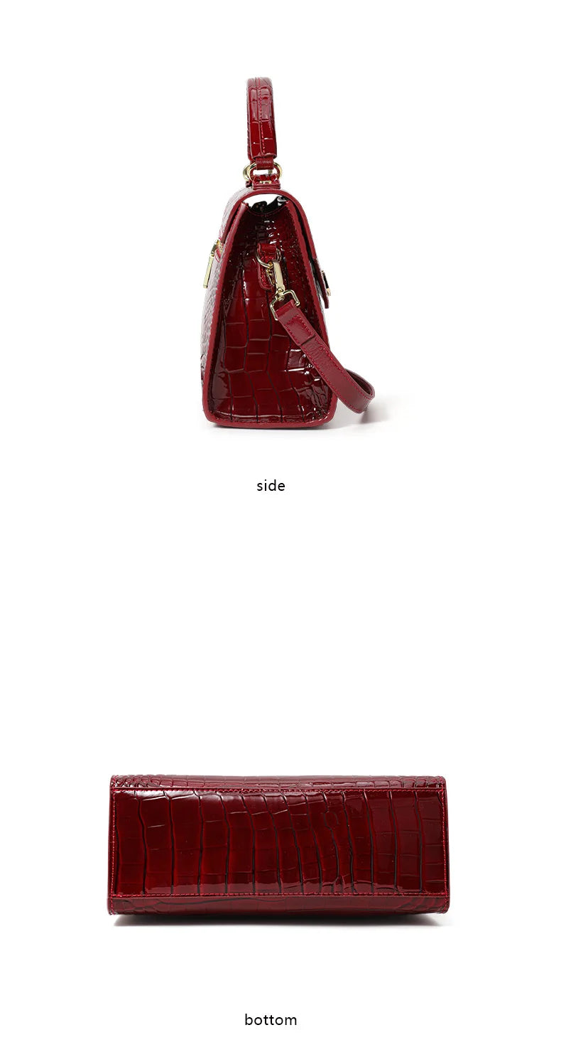 New Lacquer Skin Crocodile Pattern Women's Handbag Top Layer Cowhide Styled High Grade Single Shoulder Crossbody Bag