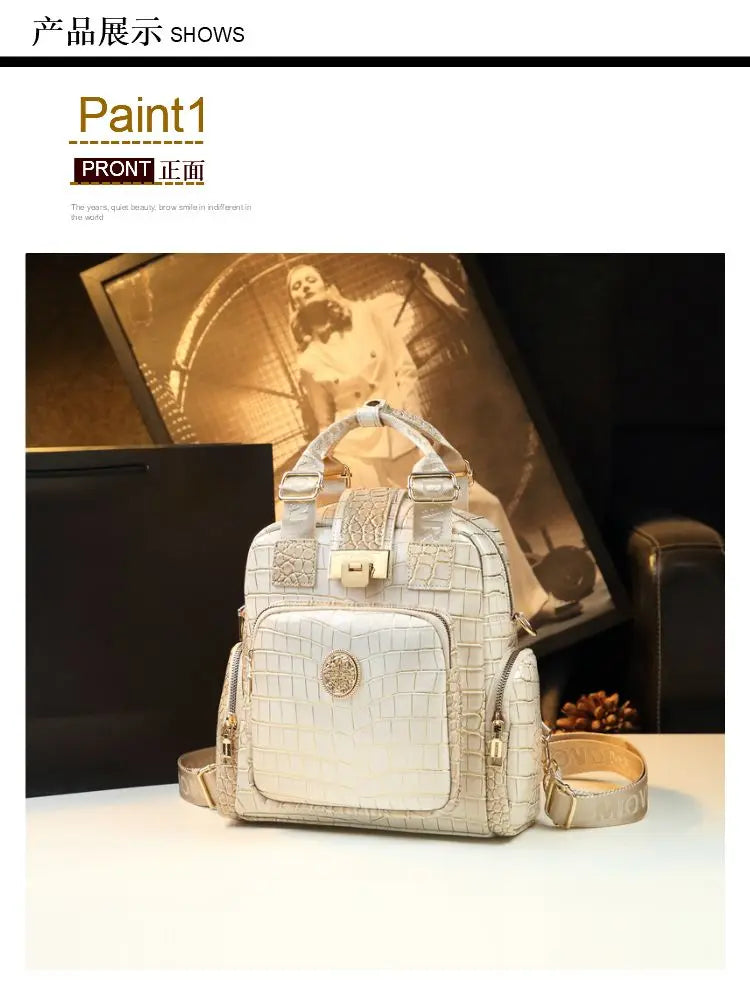 Luxury Designer Brand New High Quality Cowhide Backpack Female Fashion Large Capacity Hand Bill Shoulder Multi-functional Bag