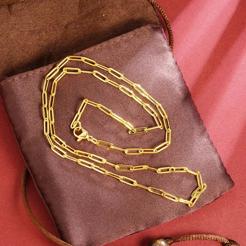 Luxury 24K 9999 Pure Gold real gold Women's Geometric Ring Necklace Light Luxury Chain JNi3 shop