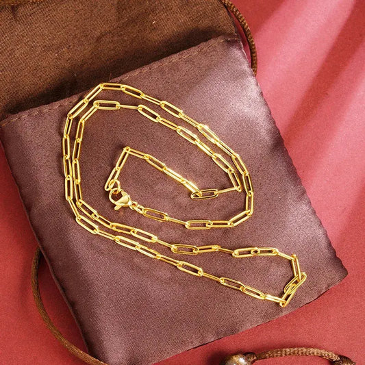 Luxury 24K 9999 Pure Gold real gold Women's Geometric Ring Necklace Light Luxury Chain JNi3 shop