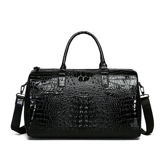 Men’s Luxury Crocodile Pattern Travel Duffel – Large Capacity Glossy Alligator Embossed Weekender & Business Luggage