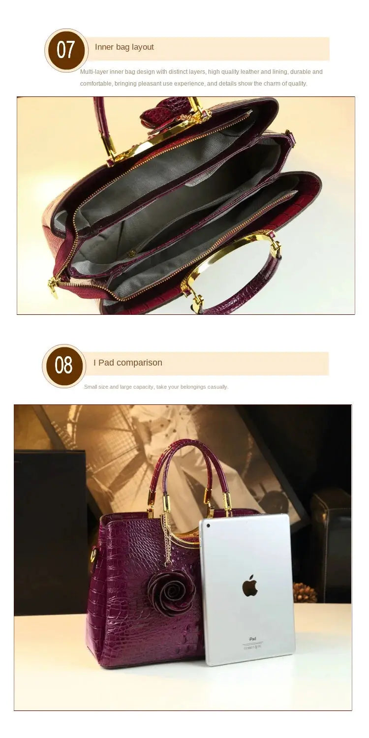 Genuine Leather Women's Handbags Crocodile Pattern Lady Flower Tassel Shoulder Messenger Bag Fashion Wedding Top Handle Bags JNi3 shop