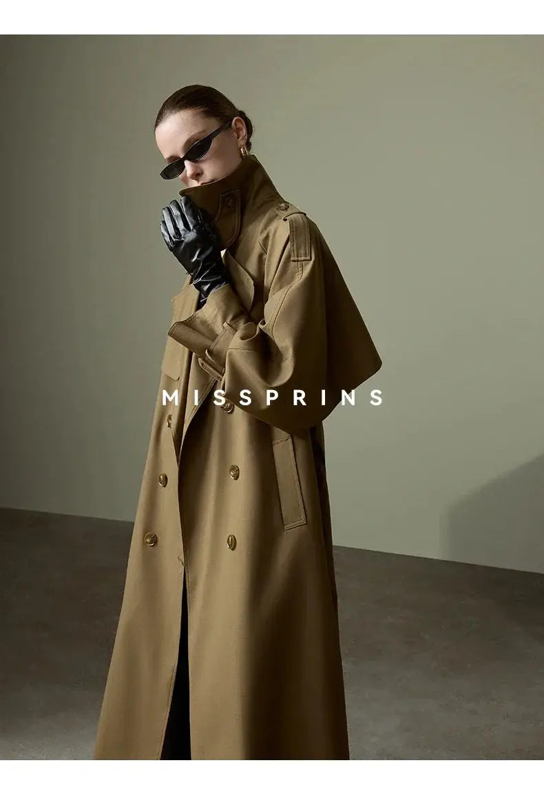 Lautaro Spring Autumn Long Khaki Trench Coat for Women Belt Double Breasted Chic Luxury Designer European Fashion Clothes 2025 JNi3 shop