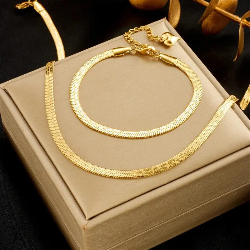 DIEYURO 316L Stainless Steel Gold Color Snake Chain Necklace Bracelets For Women Girl New Waterproof Jewelry Set Wedding Gift JNi3 shop