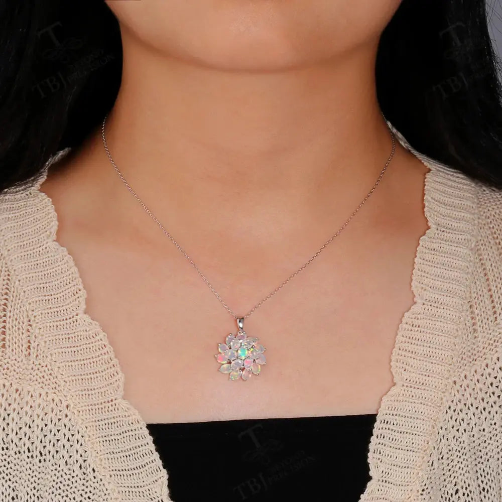 Luxury 4.2ct opal pendant 45cm necklace Pure 925 Silver natural ethiopia gemstones fine jewelry for women anniversary party gift JNi3 shop