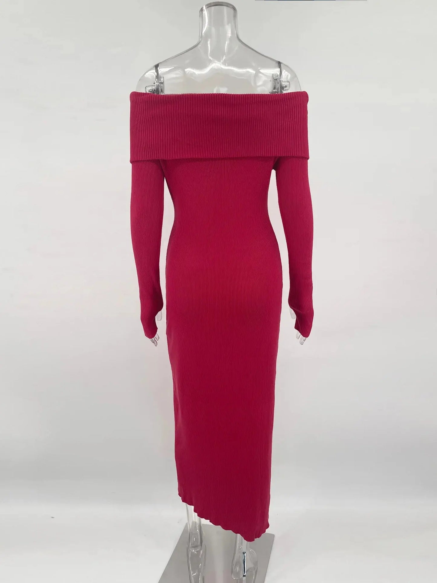 Tossy Fashion Knit Long Dress Off-Shoulder Female Ribbed Loose High Waist Elegant Autumn Party Dress Ladies Knitwear Maxi Dress JNi3 shop