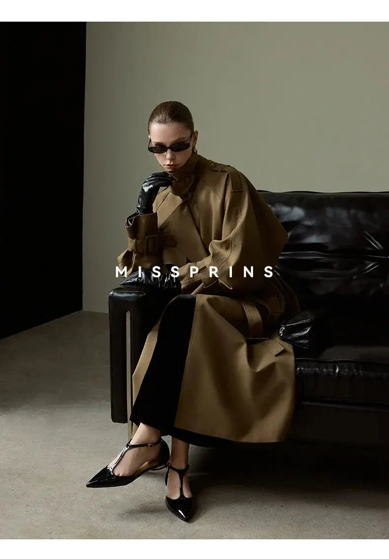 Lautaro Spring Autumn Long Khaki Trench Coat for Women Belt Double Breasted Chic Luxury Designer European Fashion Clothes 2025 JNi3 shop