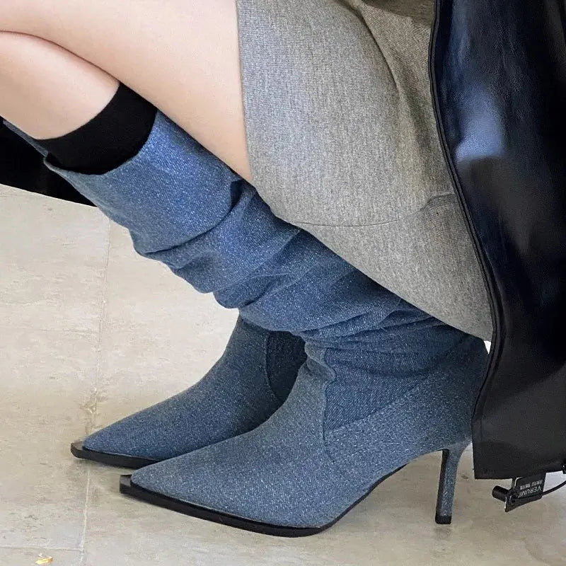Eilyken New Sexy Thin Heels Pointed Toe Women Knee High Boots Autumn Winter Shoes 2026 High Quality Denim Zapatos Mujer JNi3 shop