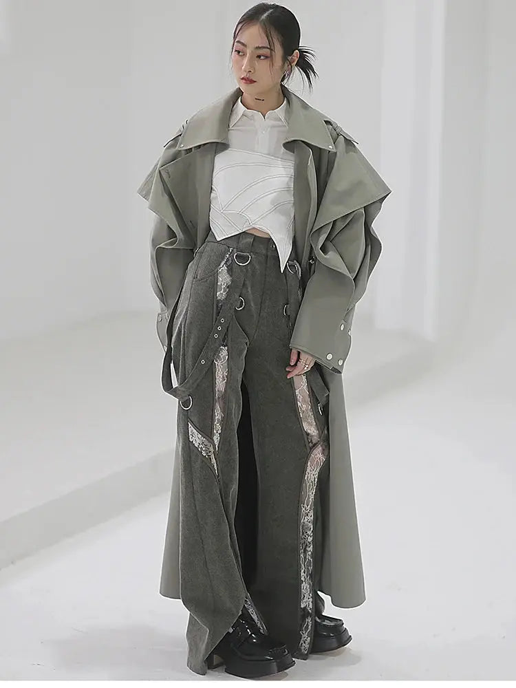 Mauroicardi Spring Long Oversized Elegant Ruffled Trench Coat for Women Double Breasted Luxury Designer Overcoat Runway Fashion JNi3 shop