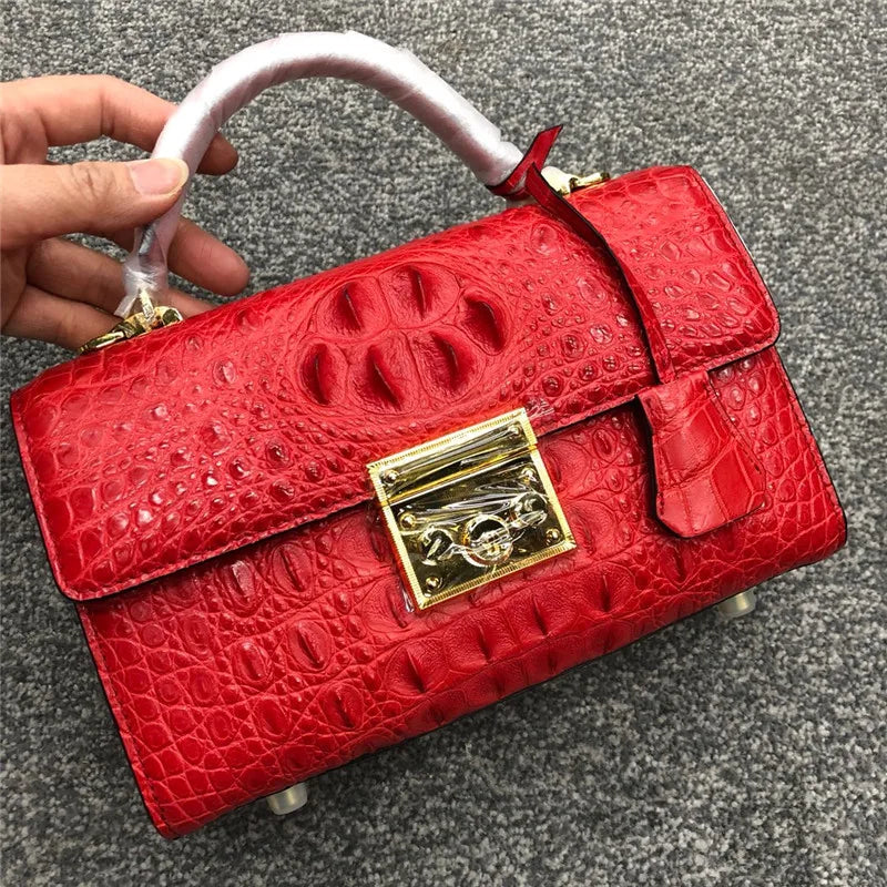 Genuine Alligator Skin Key Lock Closure Lady Small Green Handbag Authentic Crocodile Leather Women Flap Purse Cross Shoulder Bag