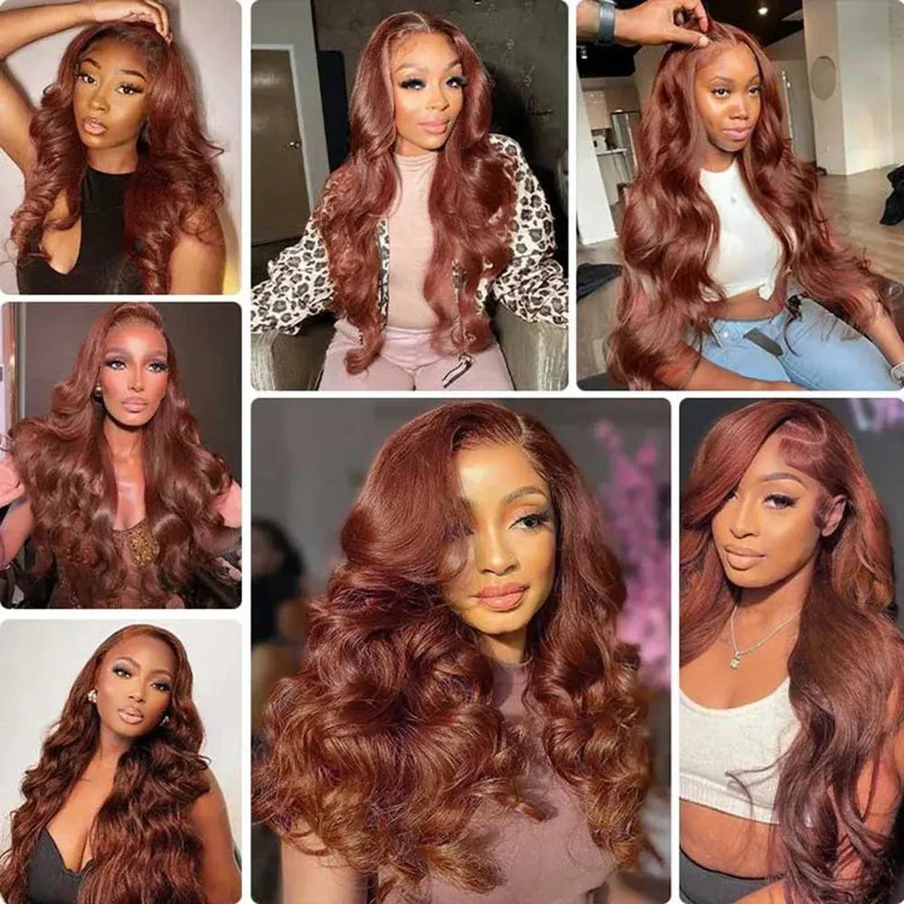 13x6 Reddish Brown Women's Wigs Synthetic Lace Front Wig Red Body Wave Lace Frontal Wig Glueless Pre Plucked With Baby Hair Wig JNi3 shop