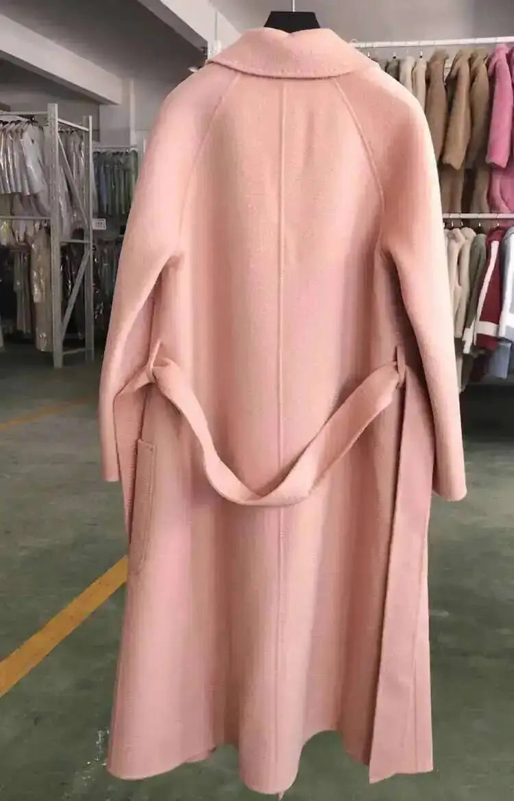 LANMREM 2025 High-End Water Ripple Double-Sided Wool Coat | Long Robe-Style