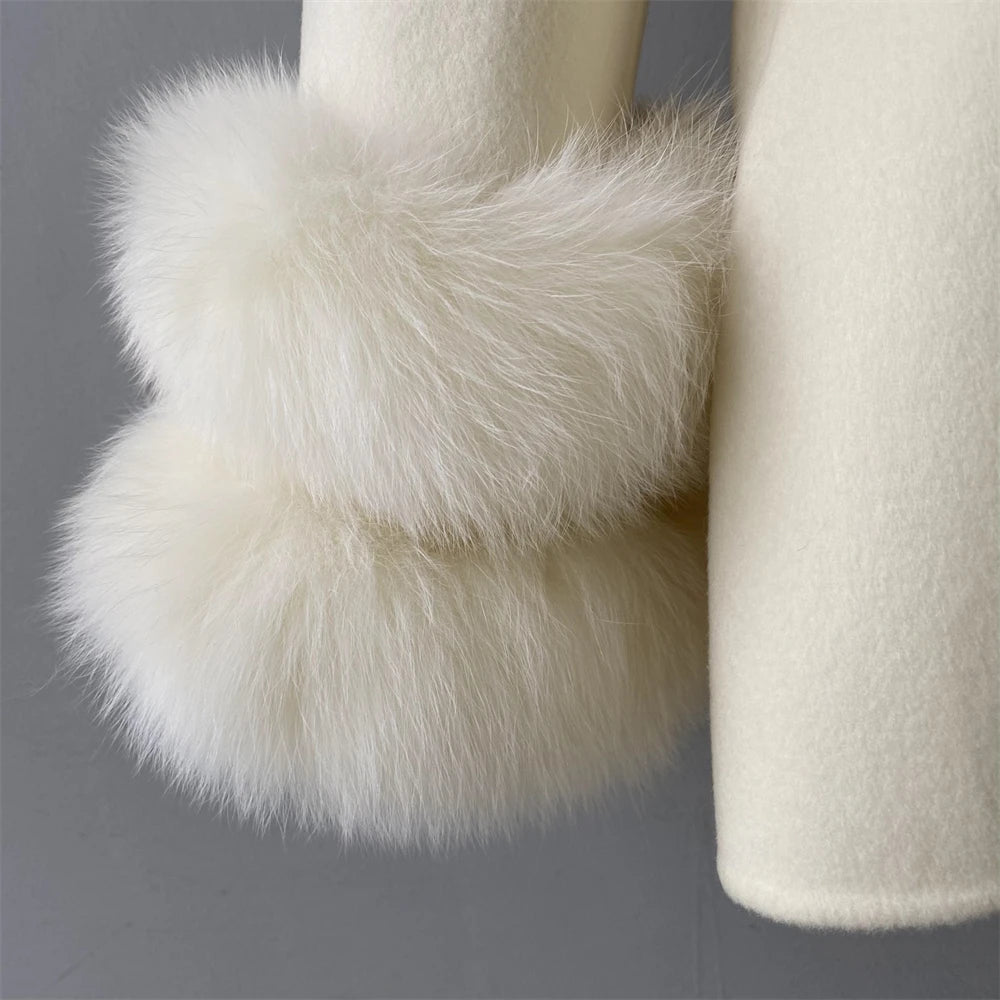 Jxwatcher Women's Wool Coats with Real Fur Cuffs Ladies Fall Fashion Wool & Blend Coats Elegant Winter Outerwear