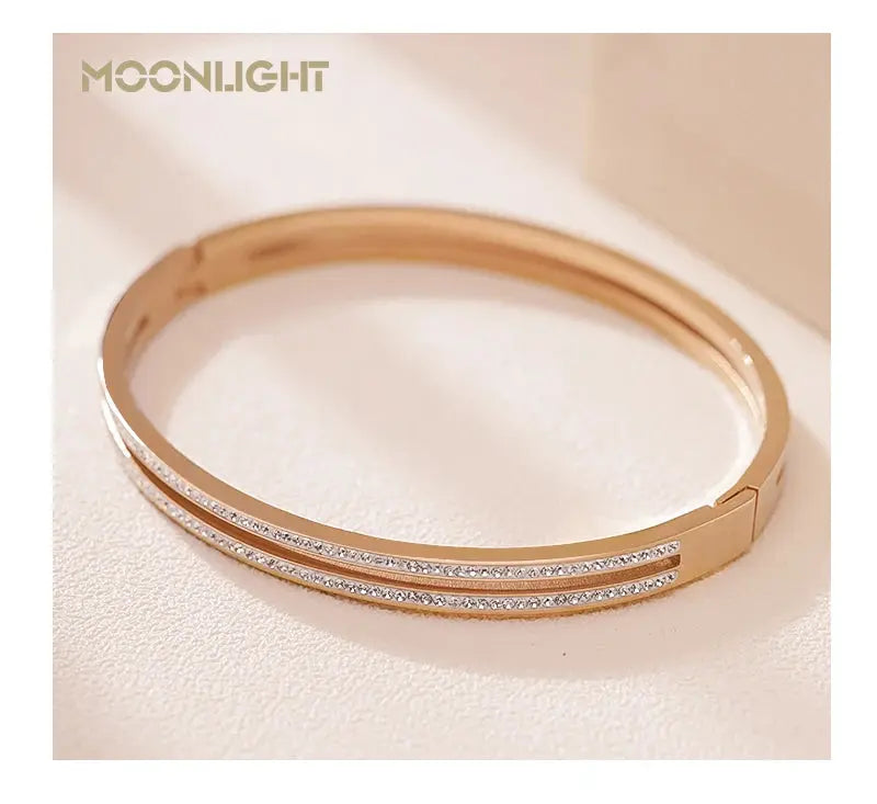MOONLIGHT Fashion Cubic Zirconia Cuff Bangles for Women Trendy Titanium Steel Circular Classic Bracelet Female Jewelry Gift JNi3 shop