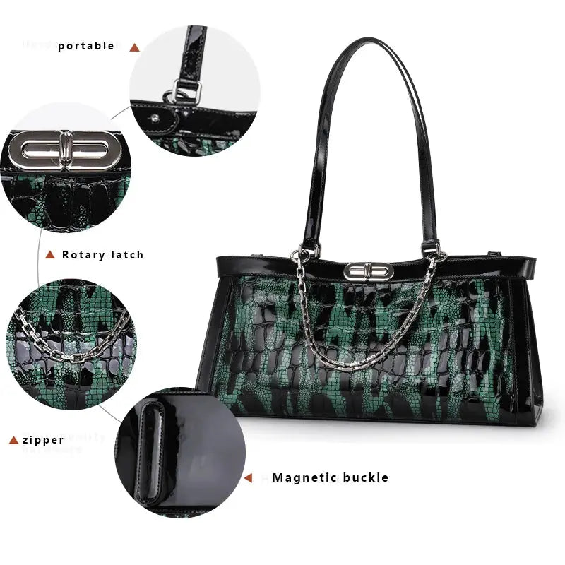 Fashionable Luxury Cowhide Women's Bag 2024 Trend Original Brand Handbag Crocodile Pattern Large Capacity Horizontal Bag JNi3 shop