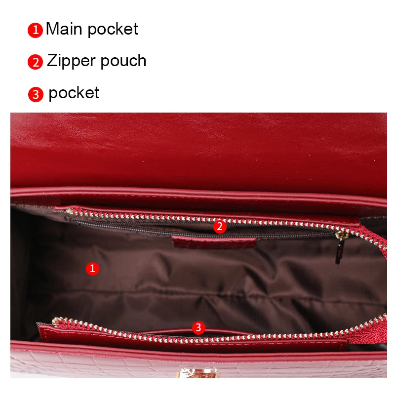 New Lacquer Skin Crocodile Pattern Women's Handbag Top Layer Cowhide Styled High Grade Single Shoulder Crossbody Bag