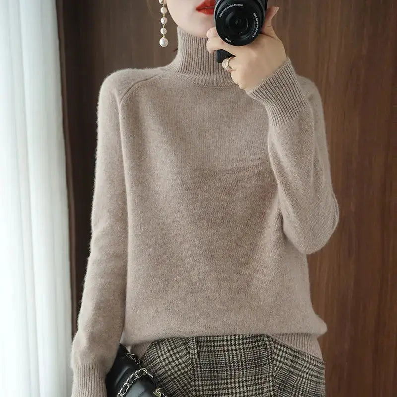 Turtleneck Pullover Fall/winter Cashmere Sweater Women Pure Color Casual Long-sleeved Loose Pullover Bottoming Women's JNi3 shop