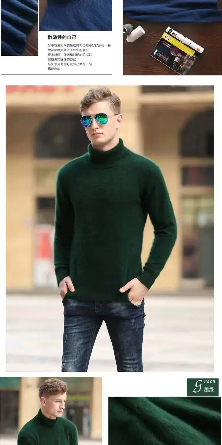 100% Male Mink Cashmere Sweater Solid Color Turtleneck Thick Autumn And Winter Loose Large Size Turtleneck Wool Bottoming Shirt JNi3 shop