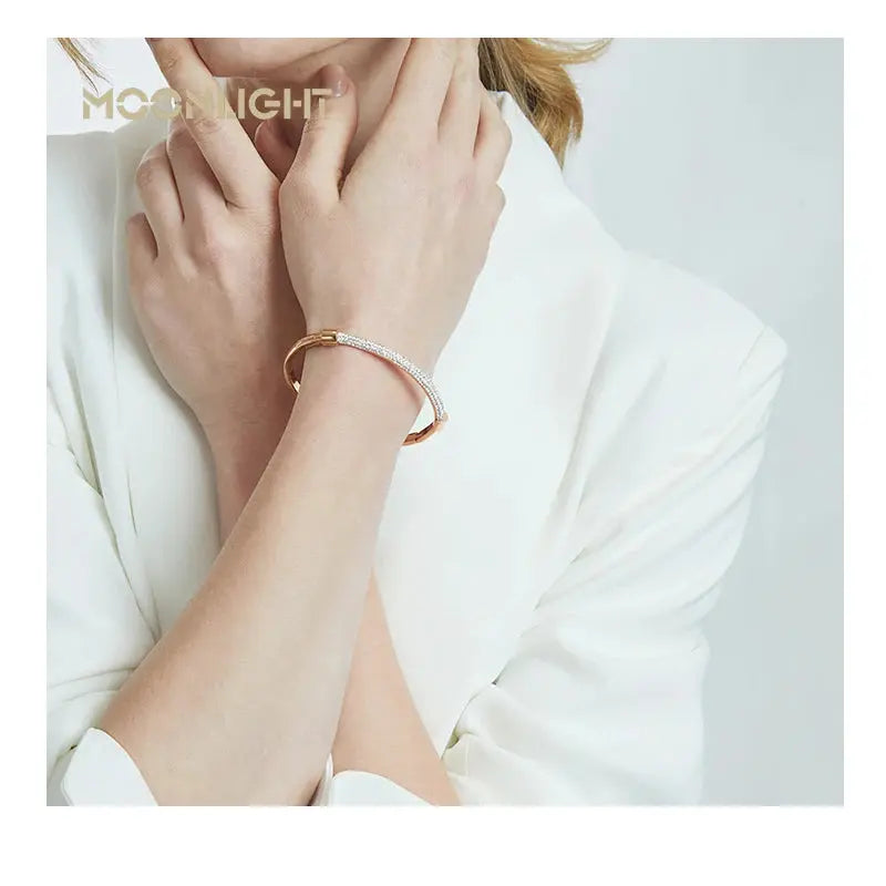 MOONLIGHT Fashion Cubic Zirconia Cuff Bangles for Women Trendy Titanium Steel Circular Classic Bracelet Female Jewelry Gift JNi3 shop