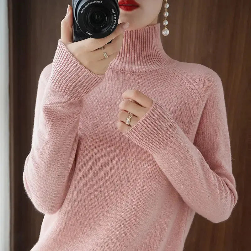 Turtleneck Pullover Fall/winter Cashmere Sweater Women Pure Color Casual Long-sleeved Loose Pullover Bottoming Women's JNi3 shop