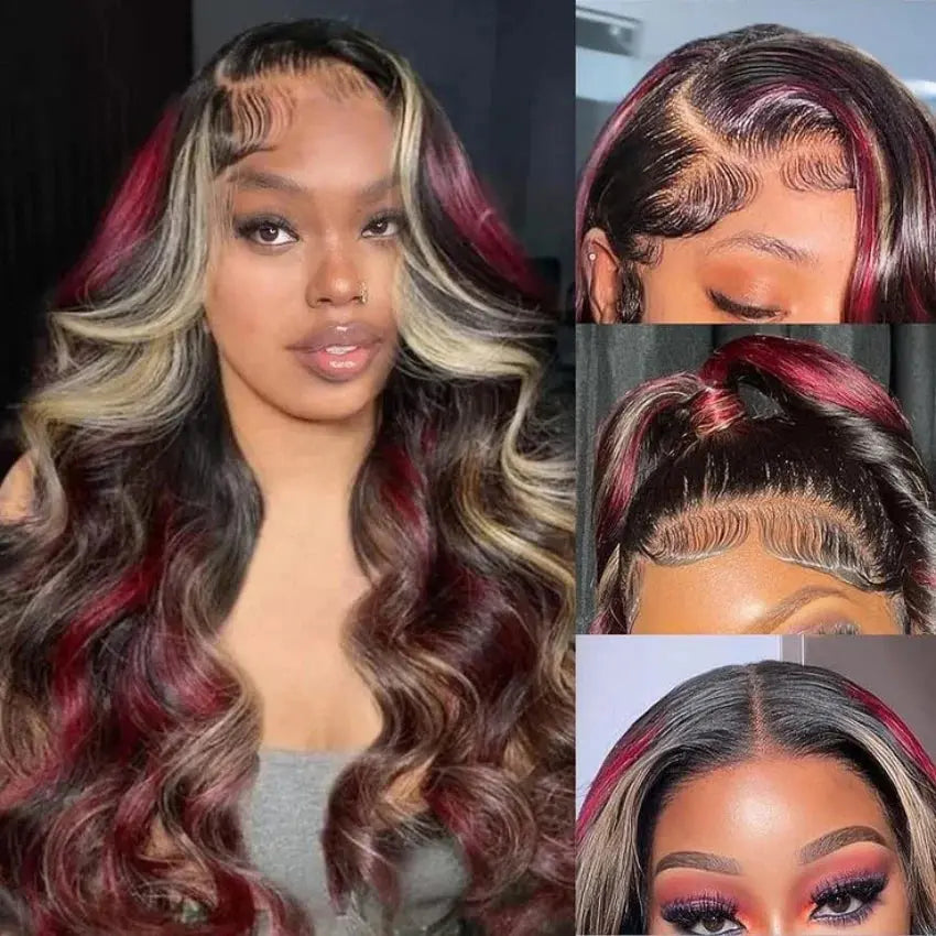 13x6 Reddish Brown Women's Wigs Synthetic Lace Front Wig Red Body Wave Lace Frontal Wig Glueless Pre Plucked With Baby Hair Wig JNi3 shop