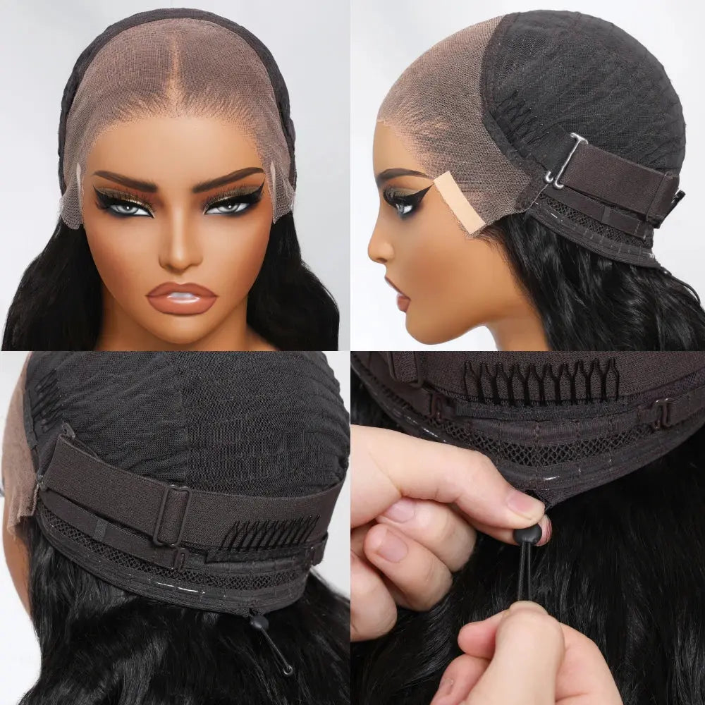 UNice Hair Drawstring Cap 13x4 Human Hair Lace Frontal Wig With Bangs FB30 Balayage Body Wave Wig Pre Everything Glueless Wigs JNi3 shop