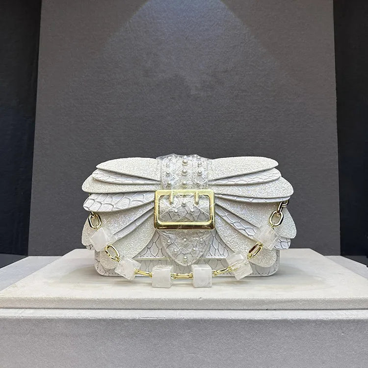 Pearl Rivets Wings Women Bag Genuine Leather Trendy Handbags Lady Small Square Shoulder Messenger Sequin Bags