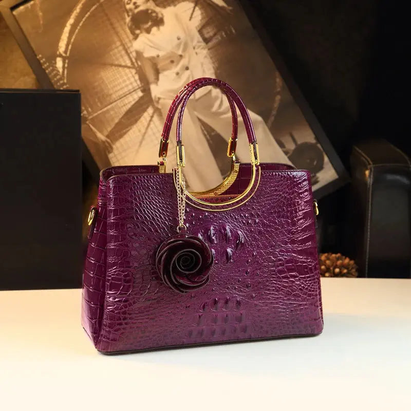 Genuine Leather Women's Handbags Crocodile Pattern Lady Flower Tassel Shoulder Messenger Bag Fashion Wedding Top Handle Bags JNi3 shop