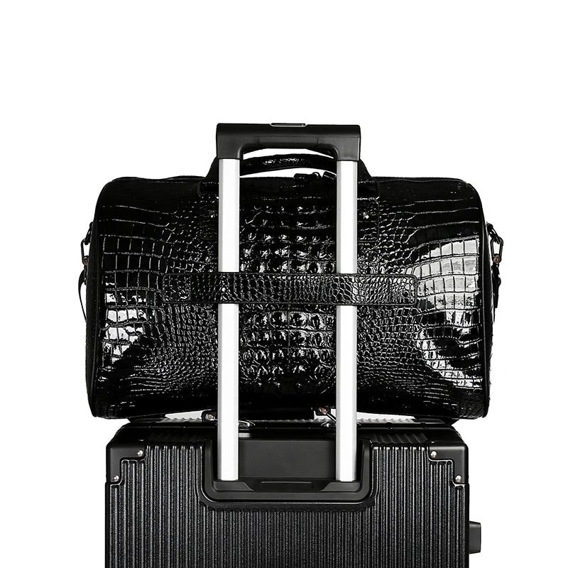 Men’s Luxury Crocodile Pattern Travel Duffel – Large Capacity Glossy Alligator Embossed Weekender & Business Luggage