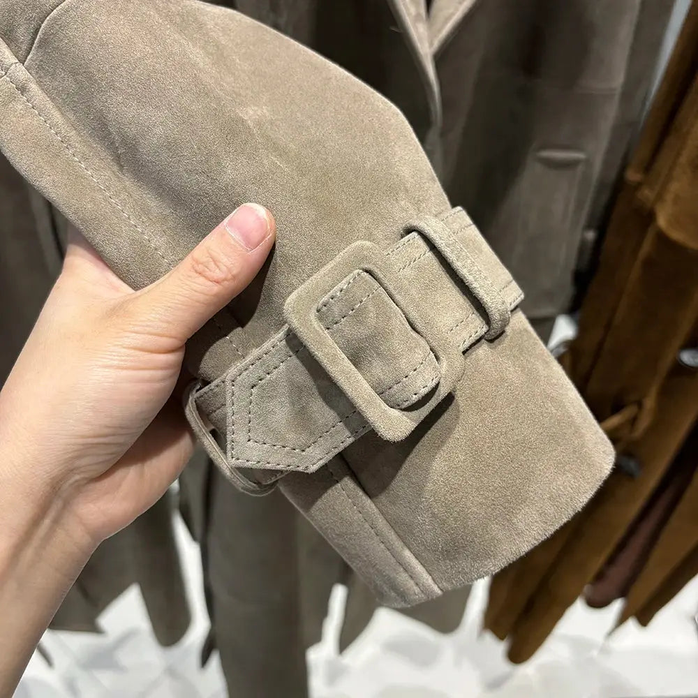 Women's Real Leather Trench Coat Long High Quality Windbreak Oversized JNi3 shop