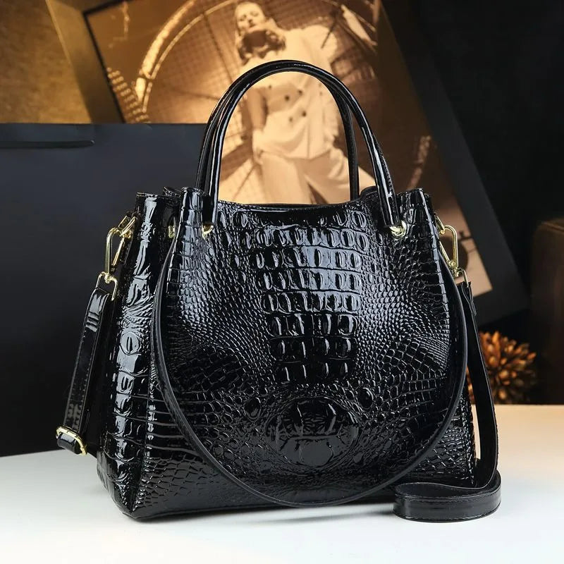 Luyo Luxury Glossy Crocodile Pattern Bucket Bag – Women’s Structured Shoulder Tote & Crossbody