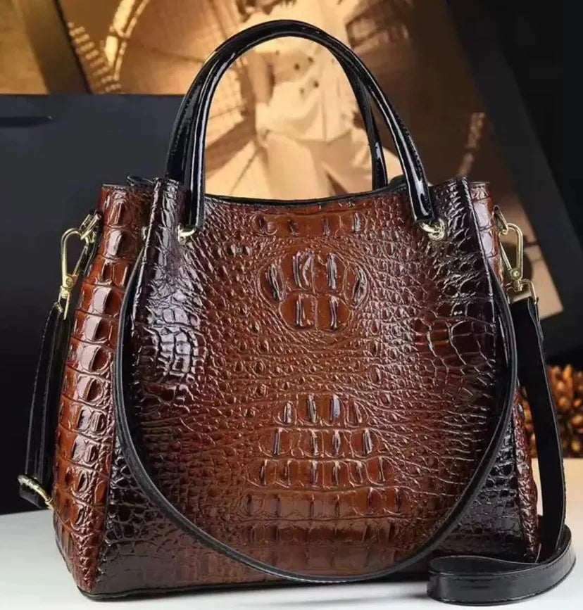 Luyo Luxury Glossy Crocodile Pattern Bucket Bag – Women’s Structured Shoulder Tote & Crossbody