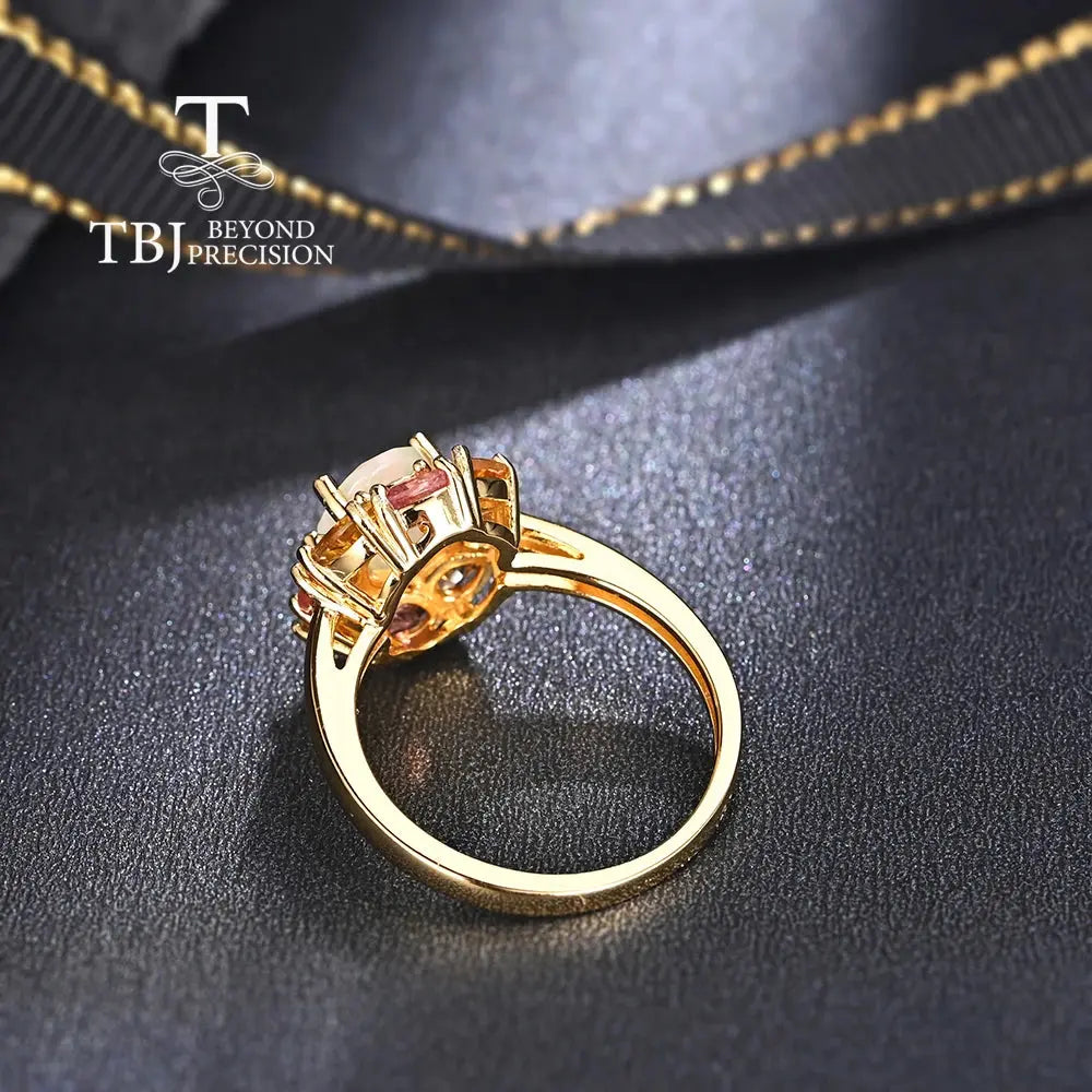 Colorful natural opal cut with natural tourmaline gemstone gorgeous design ring 925 sterling silver fine jewelry gift for mom JNi3 shop