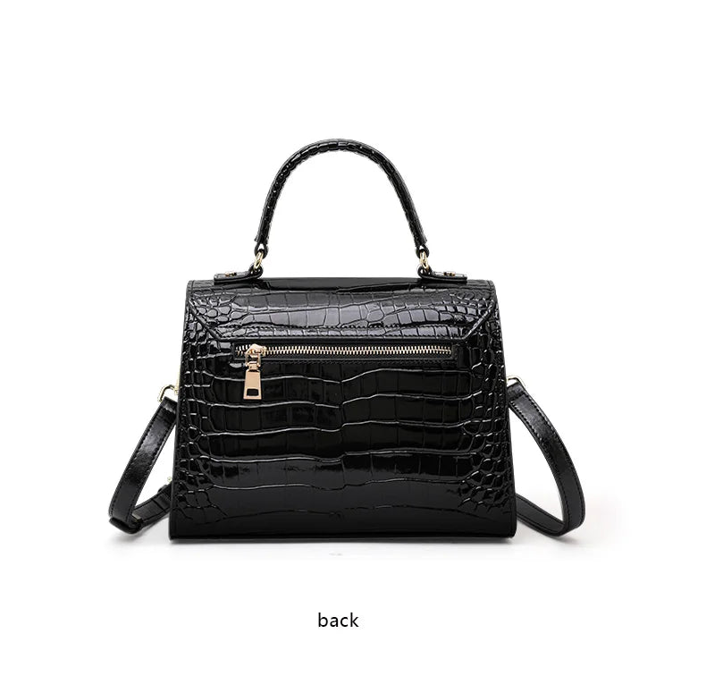 New Lacquer Skin Crocodile Pattern Women's Handbag Top Layer Cowhide Styled High Grade Single Shoulder Crossbody Bag