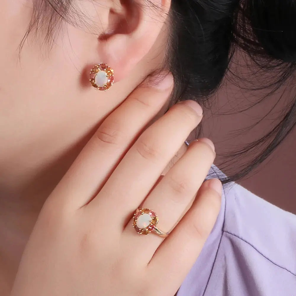 Colorful natural opal cut with natural tourmaline gemstone gorgeous design ring 925 sterling silver fine jewelry gift for mom JNi3 shop