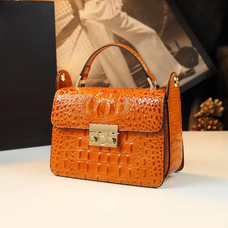 Luxury Designer Genuine Cowhide Leather Brand New High Quality Alligator pattern Shoulder Crossbody Bag Women's Handbag Square
