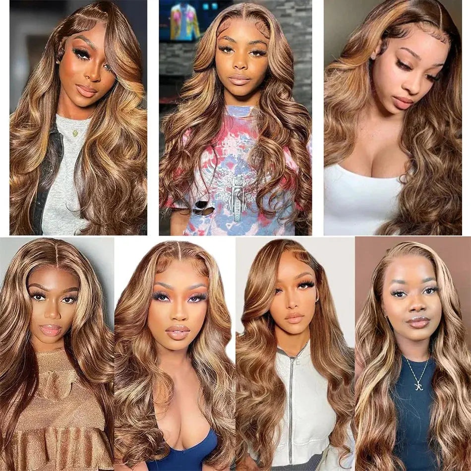 100% Human Hair Highlight Ombre 13x6 HD Lace Frontal Wigs Body Wave 13x4 Lace Front Wig 30 40 Inch Water Loose Brown Brazilian JNi3 shop
