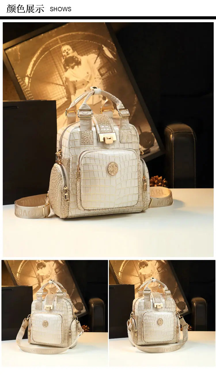 Luxury Designer Brand New High Quality Cowhide Backpack Female Fashion Large Capacity Hand Bill Shoulder Multi-functional Bag