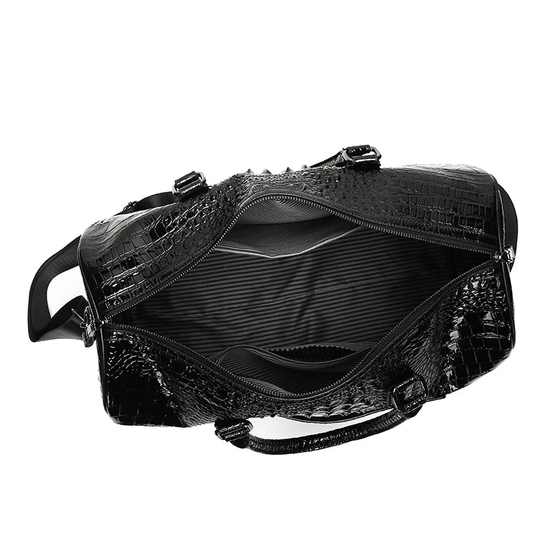 Men’s Luxury Crocodile Pattern Travel Duffel – Large Capacity Glossy Alligator Embossed Weekender & Business Luggage