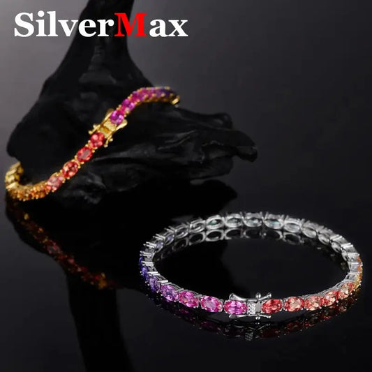 Luxury Oval Lab Grown Gemstones Bracelet For Women S925 Silver Jewelry Ruby Sapphire Emerald Jewelry Women's Rainbow Bracelets JNi3 shop