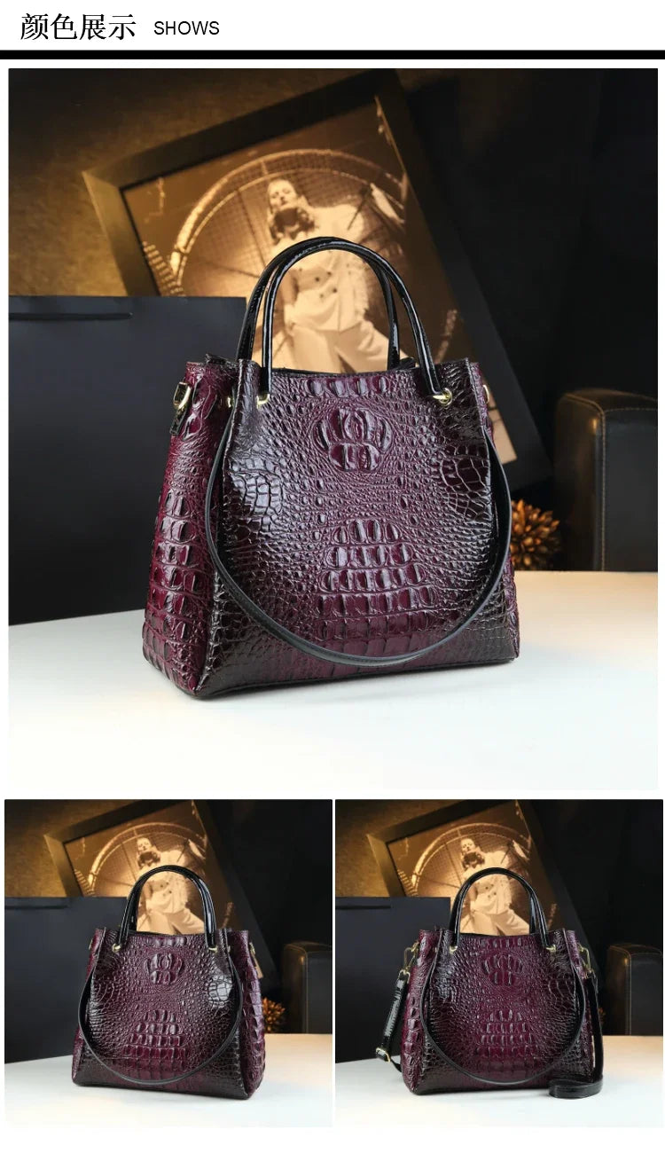 Luyo Luxury Glossy Crocodile Pattern Bucket Bag – Women’s Structured Shoulder Tote & Crossbody