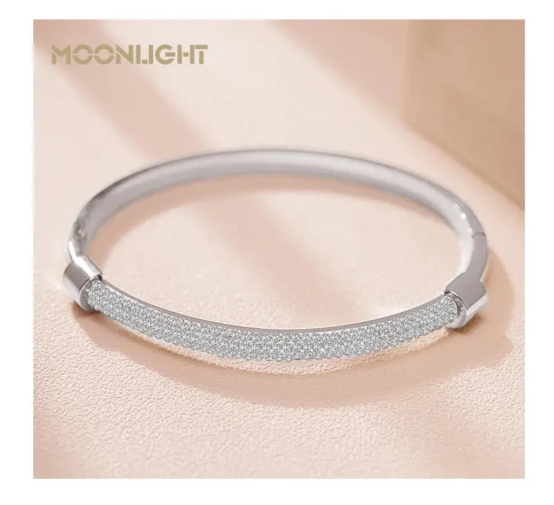 MOONLIGHT Fashion Cubic Zirconia Cuff Bangles for Women Trendy Titanium Steel Circular Classic Bracelet Female Jewelry Gift JNi3 shop