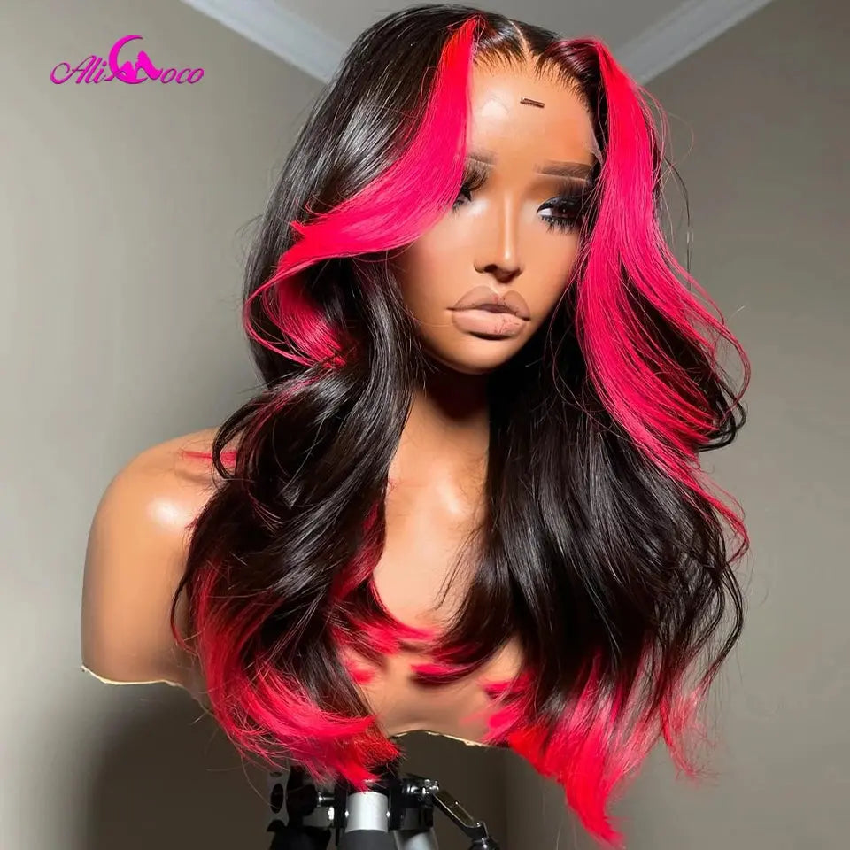 Highlight Pink Lace Front Wigs Human Hair Body Wave 13X6 13x4 Transparent Lace Front Wig For Women Pre Plucked 200 Density JNi3 shop