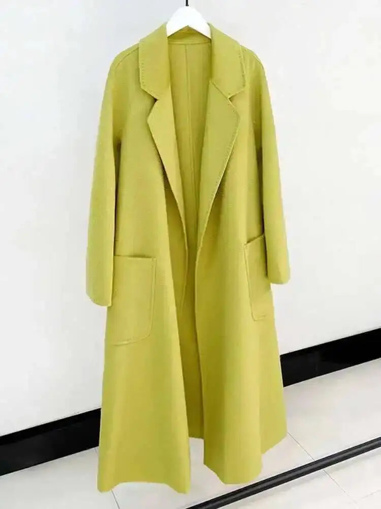 LANMREM 2025 High-End Water Ripple Double-Sided Wool Coat | Long Robe-Style
