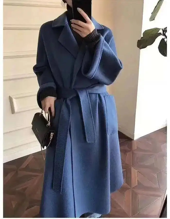 LANMREM 2025 High-End Water Ripple Double-Sided Wool Coat | Long Robe-Style