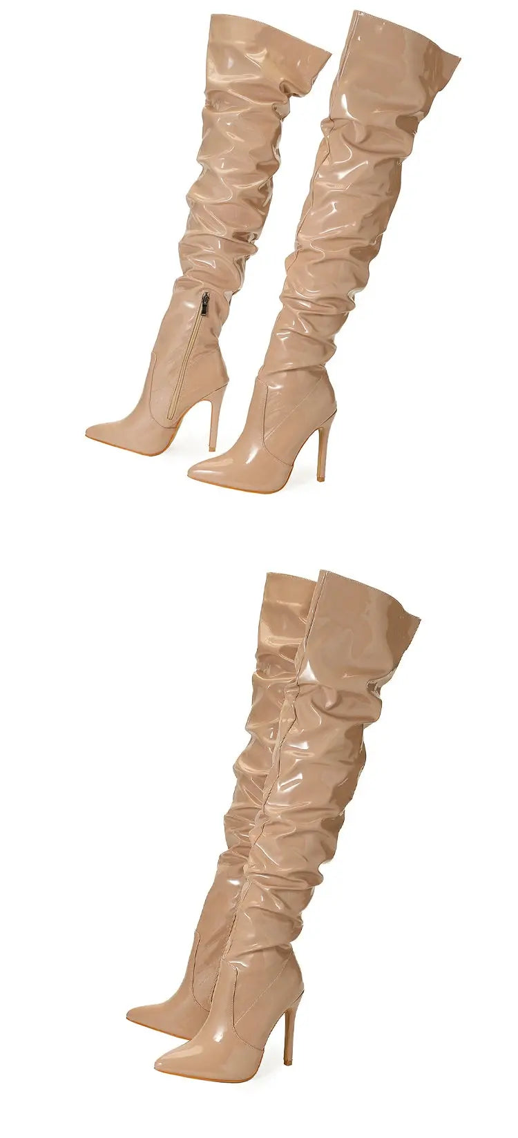 Eilyken Red Women Over The Knee Boots High Heels Patent Leather Solid Pointed Toe Stiletto Side Zipper Sapatos Femininos JNi3 shop